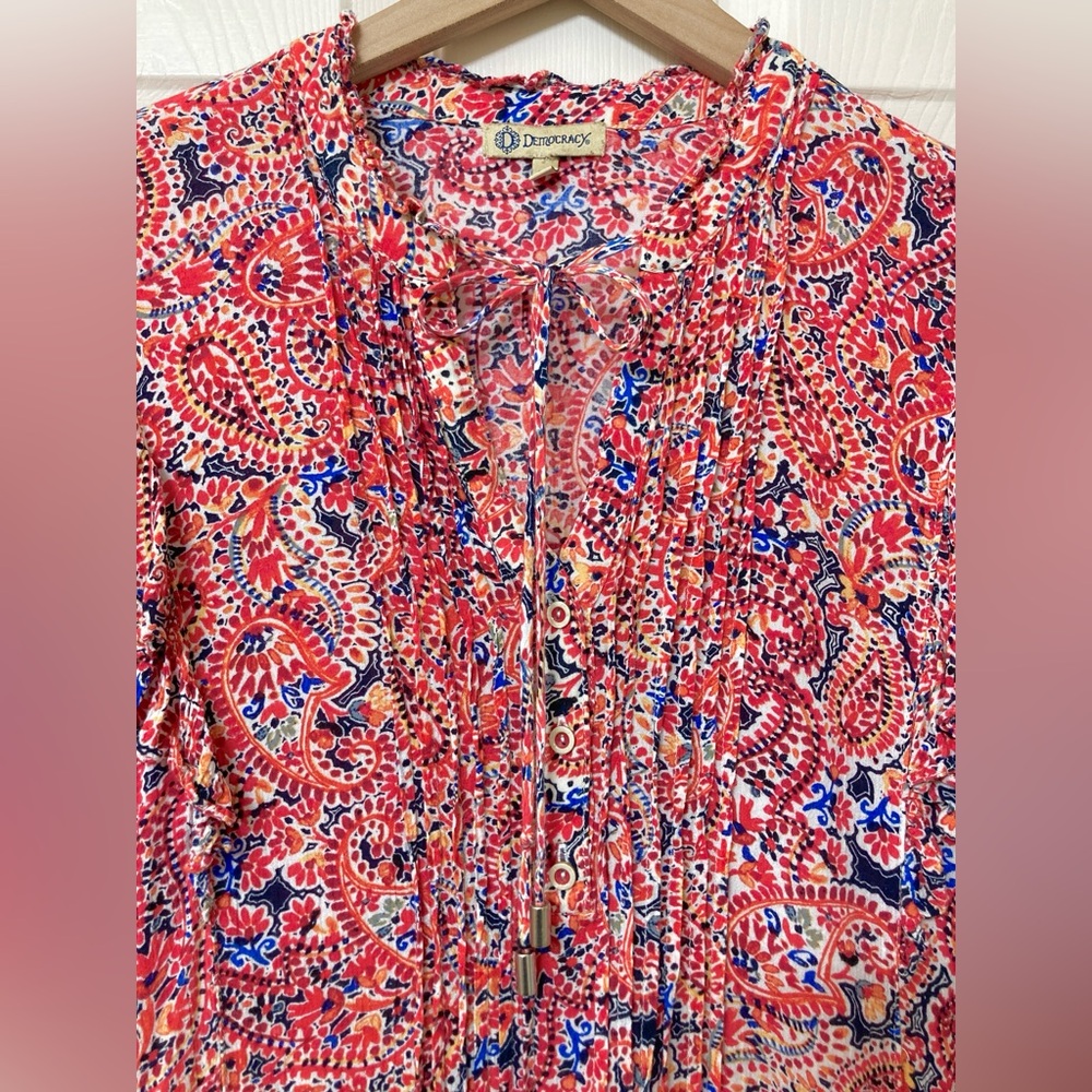 Democracy Women’s Red Paisley Floral Long Sleeve Rayon Blouse XL Southwestern - Picture 4 of 9